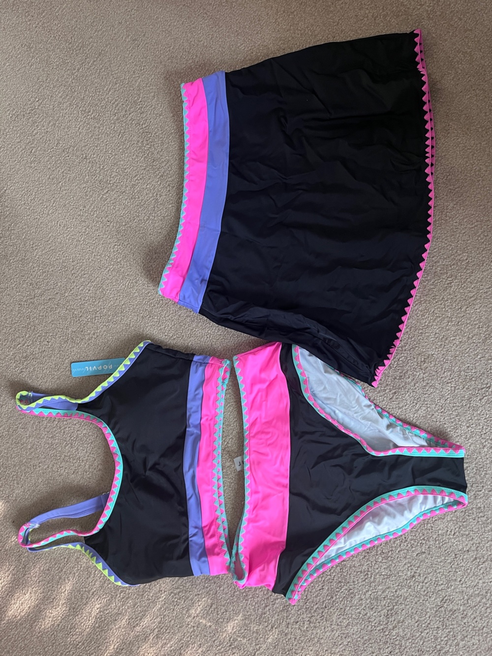 Popvil 3-Piece Colorbock Bikini Swim Set